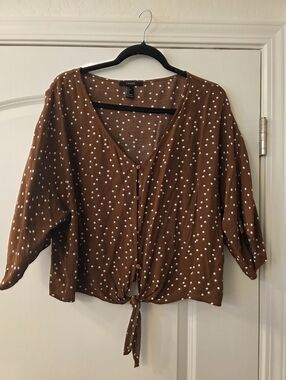 Forever 21 Brown Polka Dot Tie-Front Top